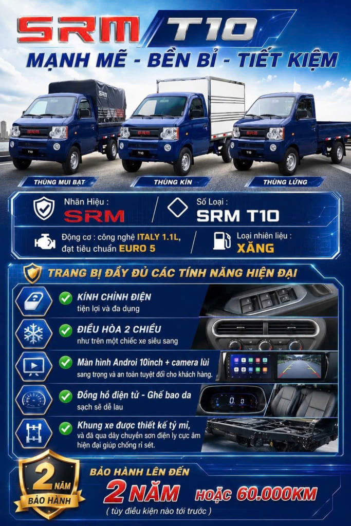 Hỗ trợ trả góp khi mua xe tải SRM T10 thùng lửng
